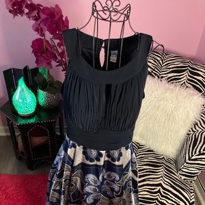 Navy Blue and Gray Designed Dress